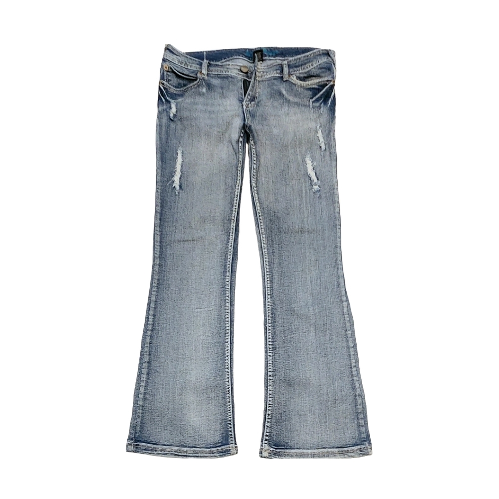 Ariya Jeans Washed Denim Skinny Flare Bootcut Size 13/14 Patches Destroyed